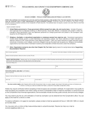 Texas Hotel Occupancy Tax Exemption Certificate