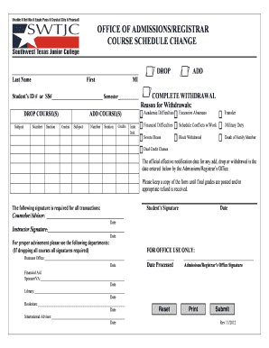 Course Schedule Change Form