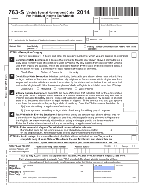 Virginia Special Nonresident Claim Form 763-S