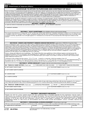 VA Form 26-6705 Addendum to Offer to Purchase