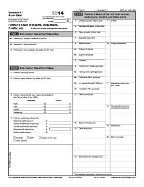 Schedule K-1 Form 8865 2014