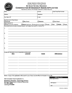 Boy Scout Natural Resources Conservation Stewardship Award Application