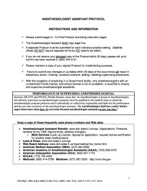 Anesthesiologist Assistant Protocol Form