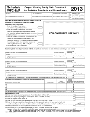 Oregon Working Family Child Care Credit Form