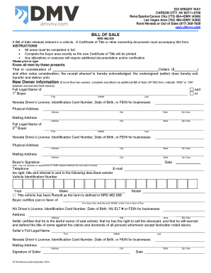 Nevada Bill of Sale for Vehicle