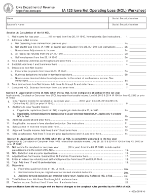 Iowa Net Operating Loss Worksheet