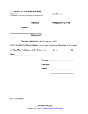 New York Notice of Entry