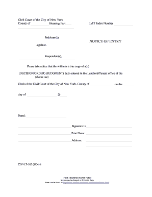 New York Notice of Entry