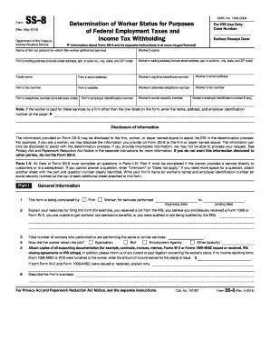 IRS Form SS-8 Determination of Worker Status