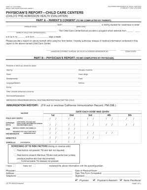 California Child Care Center Health Evaluation Form