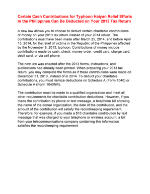 Typhoon Haiyan Relief Donation Deduction Notice