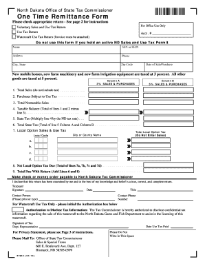 North Dakota One Time Remittance Form