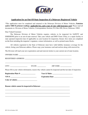 Delaware Out-of-State Vehicle Inspection Form