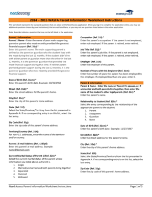WASFA Parent Information Worksheet