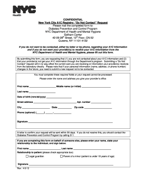 New York City A1C Registry Do Not Contact Request