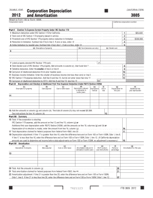 California Corporation Depreciation and Amortization Form 3885