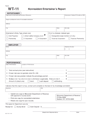 Wisconsin Nonresident Entertainer's Report
