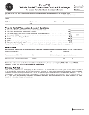 Massachusetts Vehicle Rental Contract Surcharge Form