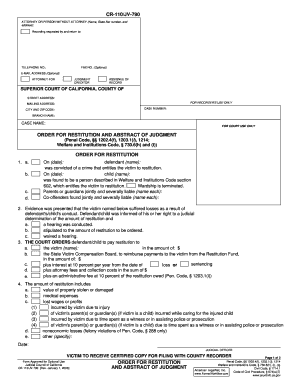 California Order for Restitution and Abstract of Judgment