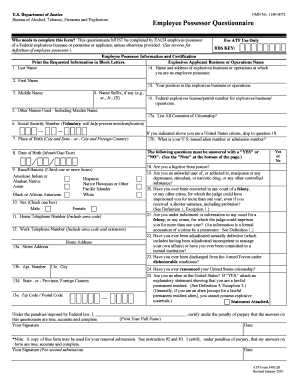 ATF Employee Possessor Questionnaire