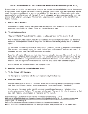 Michigan Civil Answer Form