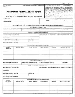 NRC Form 653 Industrial Device Transfer Report