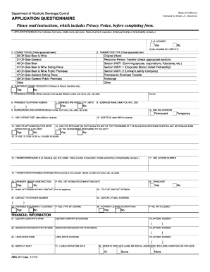 California Alcoholic Beverage Control License Application