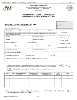 Professional Clinical Counselor Intern Registration