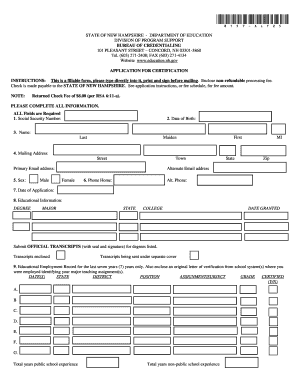 New Hampshire Educator Certification Application