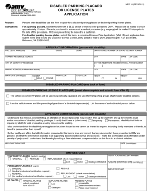 Virginia Disabled Parking Placard Application