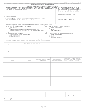 Application for Basic Permit Under the Federal Alcohol Administration Act
