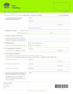 Application to Change Particulars of a Business Name Form 4