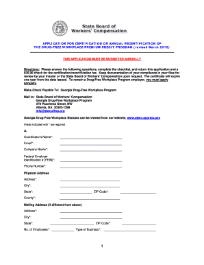 Georgia Drug-Free Workplace Certification Application