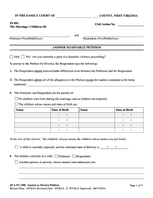 Answer to Divorce Petition