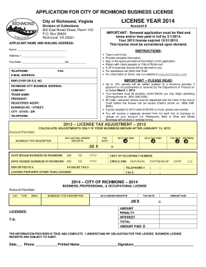 City of Richmond Business License Application