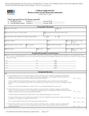 Uniform Application for Business Entity License Renewal/Continuation