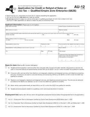 New York State Sales Tax Credit or Refund Form AU-12