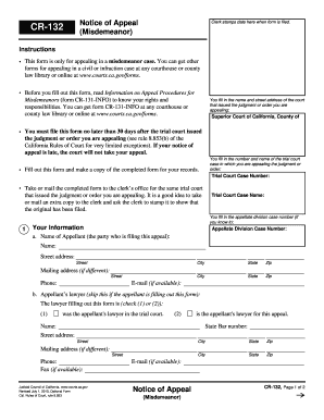 California Misdemeanor Appeal Notice Form CR-132