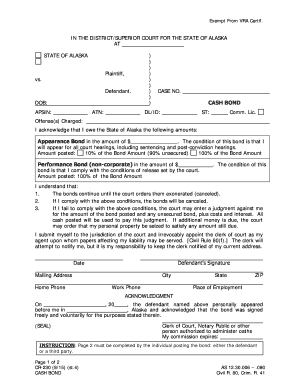 Alaska Cash Bond Form