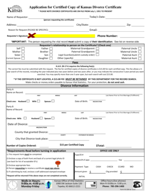 Kansas Divorce Certificate Application