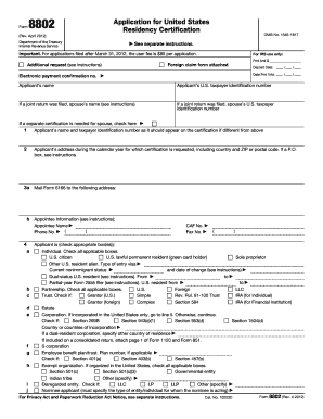 Form 8802 Residency Certification