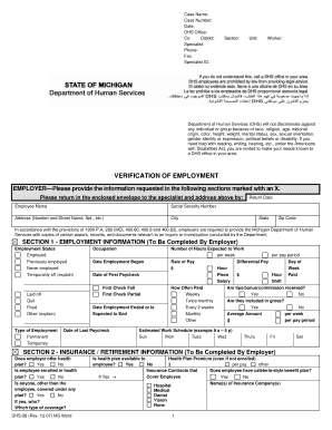 Michigan DHS Verification of Employment Form