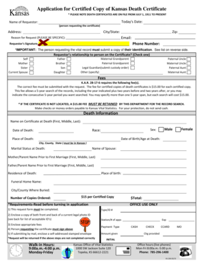 Application for Certified Copy of Kansas Death Certificate