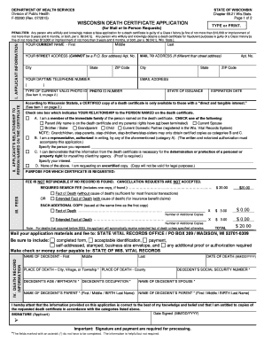 Wisconsin Death Certificate Application