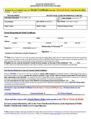 Connecticut Death Certificate Request Form