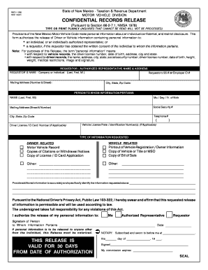 New Mexico Confidential Records Release Form