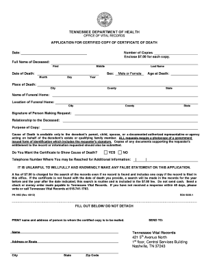 Tennessee Death Certificate Copy Application