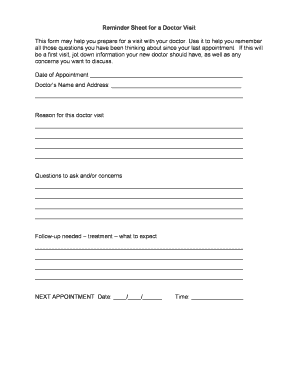 Doctor Visit Reminder Sheet