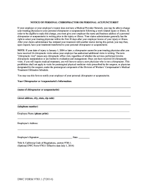 California Notice of Personal Chiropractor or Acupuncturist