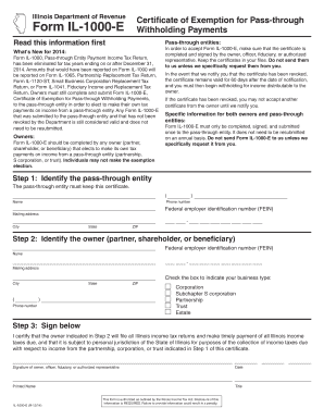 Illinois Certificate of Exemption for Pass-through Withholding Payments